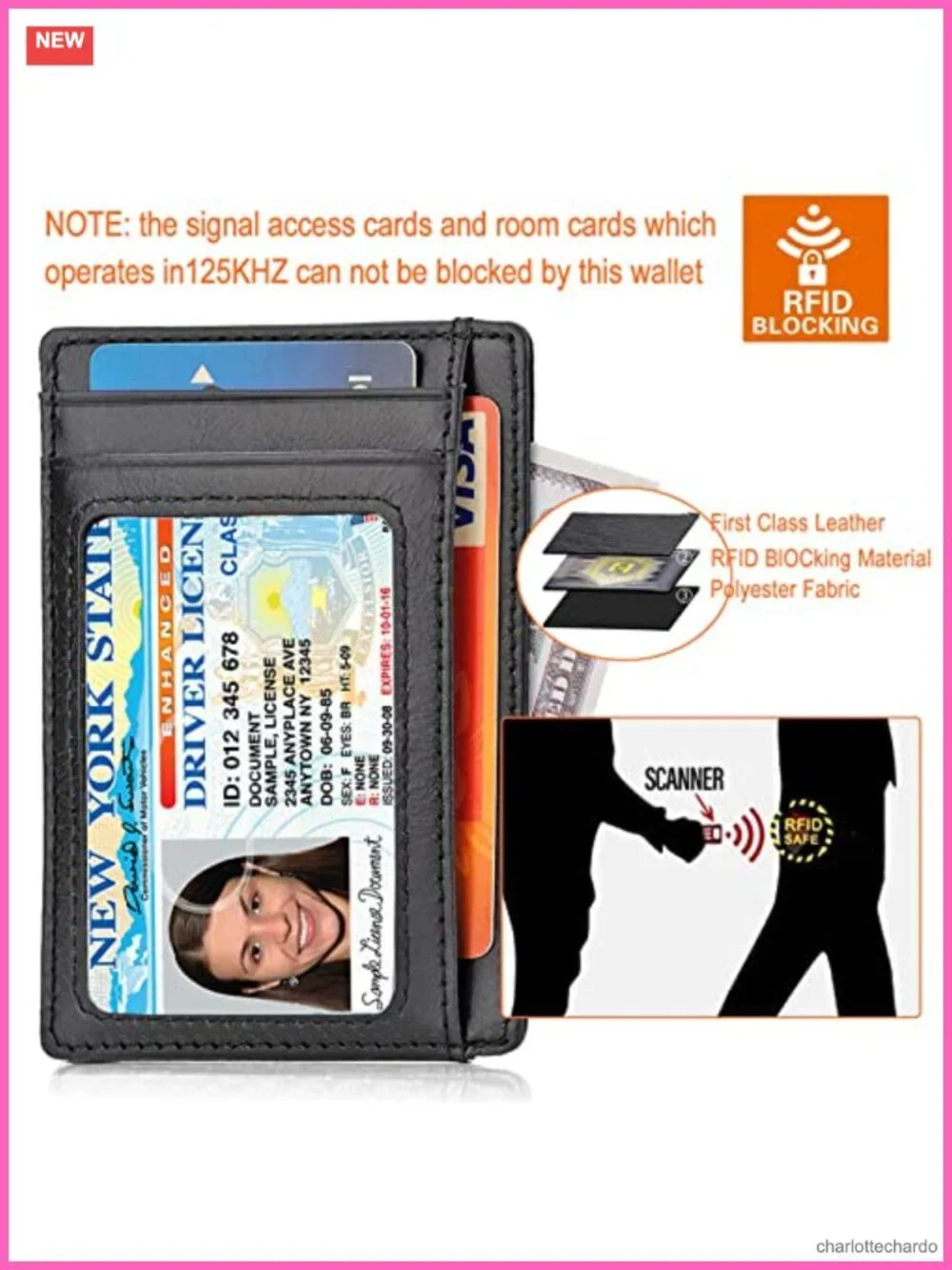 Slim RFID Blocking Leather Card Holder Wallet for Women